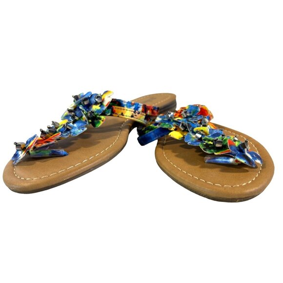 Womens Palms Floral Beaded Sandals Size 6M With Vibrant Multicolor Design - Picture 5 of 7